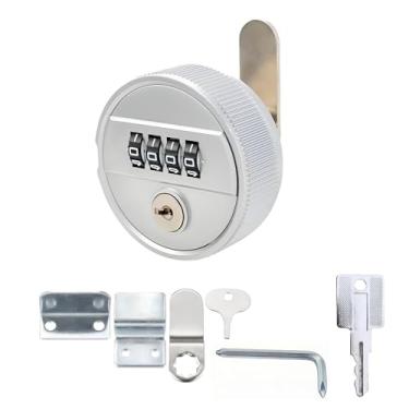Imagem de Fechadura de câmera combinada de armário com chave, travas de câmera combinada de 4 mostradores para armários, código de senha de liga de zinco com trava de segurança cilíndrica de 3,5 cm para gavetas