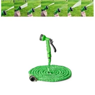 Imagem de Mangueira 15M Mágica De Jardim, Retrátil e Flexivel. Mangueira Expansível Com Esguicho E 7 Tipo de Jatos Diferentes. (VERDE) FONSES