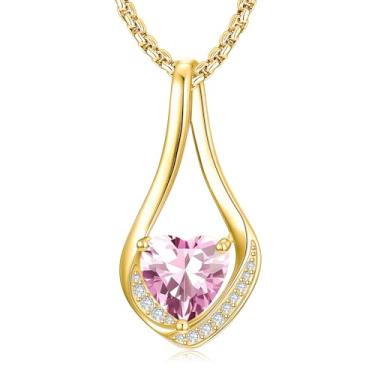 Imagem de Zoeniya Colares de pedra do mês de nascimento para mulheres, ouro amarelo/branco 18 k Forever Love, coração, infinito, joias de aniversário, presentes de aniversário para mulheres, esposa, namorada