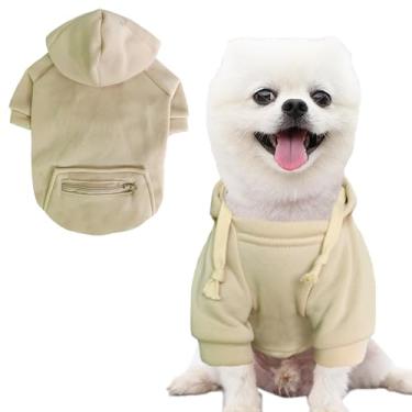 Imagem de Jecikelon Casaco de inverno para clima frio com bolso para cães de estimação, roupas quentes para cachorros pequenos Chihuahua (bege, grande)