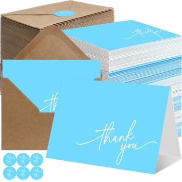 Imagem de Gueevin 200 cartões de agradecimento com envelopes Kraft e adesivos a granel, notas de agradecimento em branco elegantes de 8 x 12 cm para casamento, negócios, formatura, chá de bebê, chá de panela