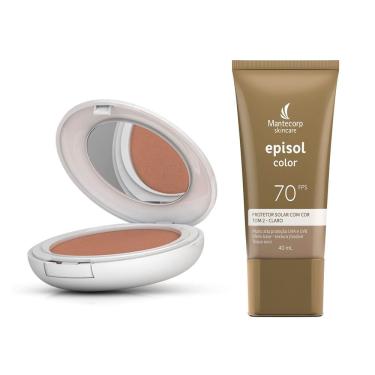 Imagem de Kit Protetor Solar Episol Color FPS 50 Pó Compacto Tom 4 Médio Escuro 10g e Protetor Solar Episol Color Tom 2 Claro FPS 70 40ml