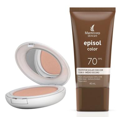 Imagem de Kit Protetor Solar Episol Color Pele Extra Clara FPS 50 Pó Compacto 10g e Protetor Solar Tom Médio Escuro T4 FPS 70 Loção com Efei