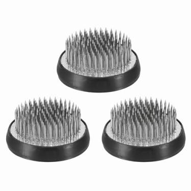 Imagem de PATIKIL 3 peças de sapos florais Kenzan, suporte redondo de arranjo de flores de aço de 5,3 cm, ferramenta fixa de pino arranjador para vaso de mesa, casamento, decoração de casa, prata/preto