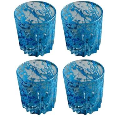 Imagem de Conjunto 4 Copos de Whisky 300ml Copos Para Suco Drink Whisky De Vidro Grosso (Personalizado) Azul Neon Com Azul