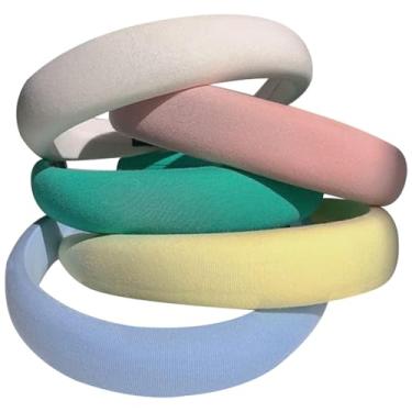 Imagem de Bandanas acolchoadas para mulheres, 5 peças, faixas largas e fofas, elásticas, grossas, acessórios portáteis de cabelo grosso para ferramentas de estilo de presilha