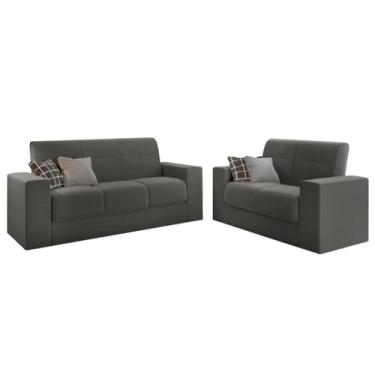 Imagem de Conjunto de Sofá 2 e 3 Lugares Leon Veludo Cinza