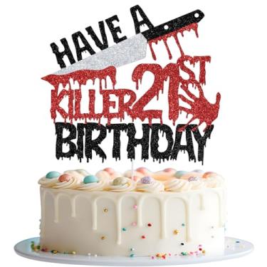 Imagem de Have a Killer 21st Birthday Cake Topper, Happy 21st Birthday Cake Decorations, Bloody I'm 21, Halloween Horror Zombie Vampire Bday Party Decorations Glitter