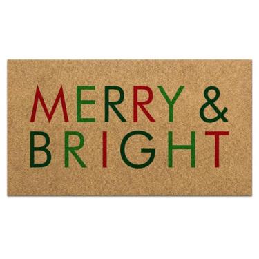 Imagem de Tinideya 1 capacho de coco de boas-vindas de Natal 47 x 76 cm tapete de decoração de varanda de Natal antiderrapante de fibra natural de coco capacho frontal para decoração de casa, interior e