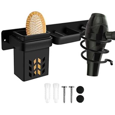 Imagem de MINCHENGM Suporte para secador de cabelo com copo de armazenamento de drenagem, suporte de alisador de cabelo à prova de ferrugem multifuncional com economia de espaço, organizador de secador de