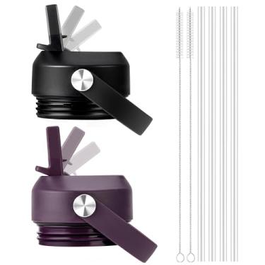 Imagem de Bluwing Tampa de canudo para garrafa de água Yeti Rambler 12 18 26 36 1,8 g, tampas de substituição com canudo para garrafa YETI Rambler, livre de BPA (preto + roxo nórdico)