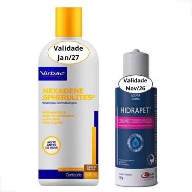 Imagem de Kit Shampoo Hexadene Spherulites 500ml + Hidrapet Creme 100g - Virbac