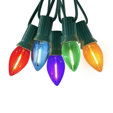 Imagem de CHYSUPER C7 Luzes de Natal LED, luzes multicoloridas de 3 m para uso externo com 12 lâmpadas C7 vintage, decoração suspensa interna/externa para varanda, pátio, jardim, quintal, varanda, festa de fim