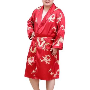 Imagem de Roupão Kimono Leve Masculino Plus Size Estampado Estilo Japonês Roupões De Banho Casual Frente Aberta Longo Cardigan, Red, 7XL