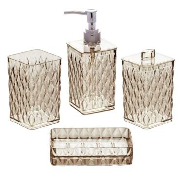 Imagem de Kit De Banheiro Lavabo Glamour Crystal Ambar Plasútil Decoração Organizador Dispenser Saboneteira (Glamour Ambar)