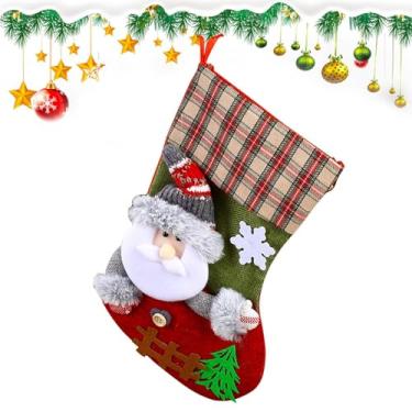 Imagem de Meias tradicionais de Natal, Meia de de neve de rena de Papai Noel | Meias familiares para decoração de casa - Papai Noel, de neve, meias de decoração de casa de família de renas para meninas meninos