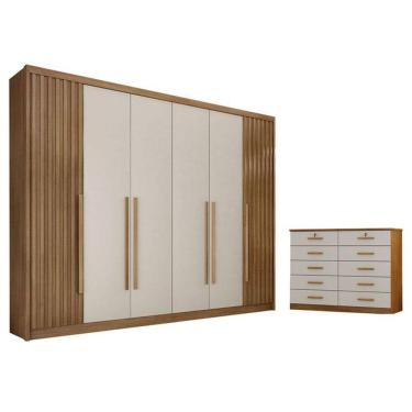 Imagem de Guarda Roupa Casal Ripado Bragança e Gaveteiro Milão com Chave Cumaru 25 Fendi - Novo Horizonte