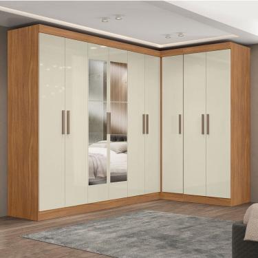 Imagem de Guarda-Roupa Casal Modulado Paris 9 Portas 2 Gavetas com Espelho Cinamomo/Off White - Maxel