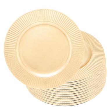 Imagem de Jogo 12 Sousplat de Mesa Redondo Primer Dourado Plástico Lyor 33cm