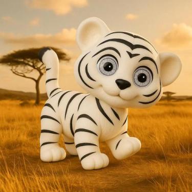 Imagem de Boneco Vinil Atóxico Tigrinho Branco Safari Animais Grande Macio Brinq