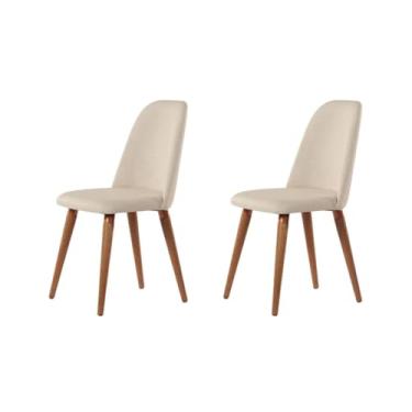 Imagem de Kit de 2 Cadeiras de Madeira Maciça Estofada New Drop - Natural c/Linho Off White - Cobre