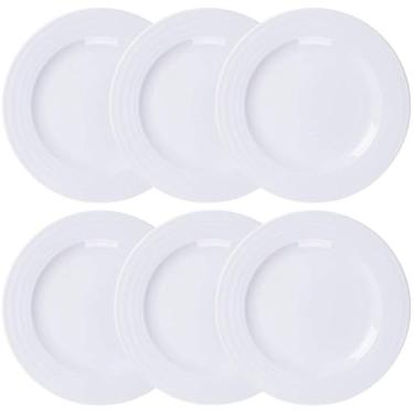 Imagem de Conjunto 6 Pratos Rasos Porcelana 27cm Tramontina Branco Vibrare Aba Larga Mesa de Jantar