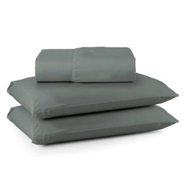 Imagem de Kit Jogo Lençol Roupa Cama Casal Padrao 3 Peças Basico Simples Elastico Fronha Decoração Cama Organizada Cinza
