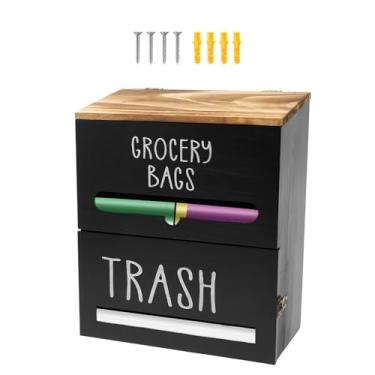 Imagem de ZJRDYYK Dispensador de saco de lixo de madeira, suporte de rolo montado na parede, suporte de saco de lixo de cozinha embaixo da pia, suporte de sacos de lixo montado na parede com tampa para cozinha