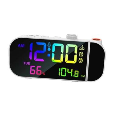 Imagem de Fenteer Relógio de mesa com projeção e despertador, moderno, ajustável, para decoração prática de casa, com tela LED transparente para sala de estar, Branco