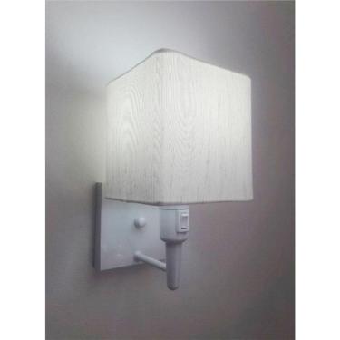 Imagem de Arandela Quadrada Vivare Md-2019 Base Branco Com Interruptor Cúpula Em Tecido - Bivolt Branco-linho-bege 127-220v