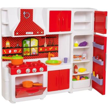 Imagem de Conjunto Cozinha Infantil Vermelha com Acessórios – Brinquedo Educativo Completo para Crianças, Fogão, Panelinhas, Utensílios e Pia Interativa de Brincar