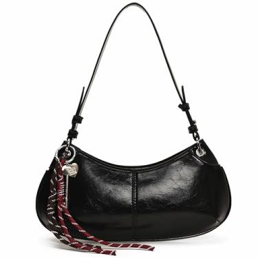 Imagem de Bolsa de ombro para mulheres, pequenas bolsas pretas de outono, bolsas Hobo Clutch para mulheres com um chaveiro vintage