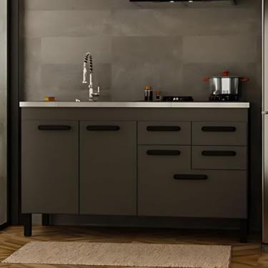 Imagem de Gabinete de Cozinha 5 Gavetas e 2 Portas Balcão Pia 100% Mdf (Grafite)