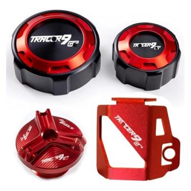 Imagem de Acessórios Tampas de tanque de fluido de freio dianteiro e traseiro, tampa de reservatório, tampa de enchimento compatível com Y&AMAHA Tracer9 Gt Tracer 9 Gt TRCAER9GT (quatro vermelhas)