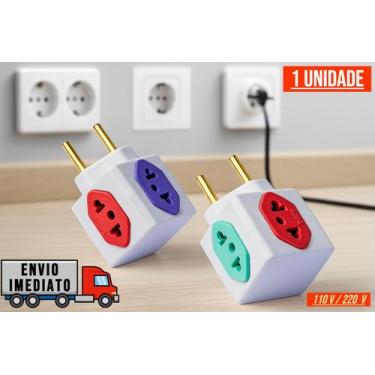 Imagem de Adaptador de Tomada Cubo Colorido com 4 Entradas Bivolt Universal 110v