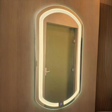 Imagem de Espelho Oval Jateado Transparência LED Frontal Luz Botão Touch Por Toq