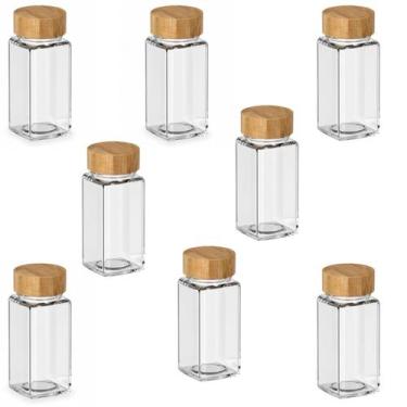 Imagem de Conjunto com 8 Potes de Vidro 125ml Tampa Rosca de Bambu Vedação para 