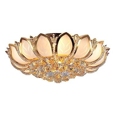 Imagem de RENDJGOU Luminária suspensa, pétala de cristal de lótus, luz de teto, moderno, luxuoso, lustre de LED, luminária de teto para sala de estar, quarto, sala de jantar, hall de entrada