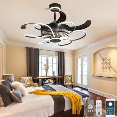Imagem de DXDEGNCAI Ventilador de teto retrátil preto de 6 velocidades com luzes lustre moderno com controle remoto de 122 cm sem lâminas para quarto e sala de estar (122 cm)