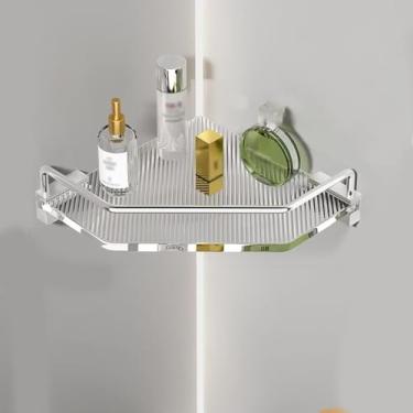 Imagem de Prateleira De Banheiro De Canto Caddy De Chuveiro Acrílico Sem Perfuração Prateleira De Chuveiro De Grande Capacidade Cosméticos Rack De Armazenamento De Xampu Prateleir, Silver, 1 Layer
