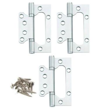 Imagem de Dobradiça 4x3 de Sobrepor com Aba Embutida Aço Inox Escovado Cartela c