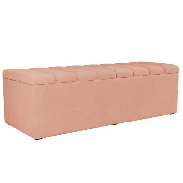 Imagem de Calçadeira Recamier Baú Para Cama De Casal Queen Dália 160x50 Cm W01 Linho Rosê - Lyam Decor