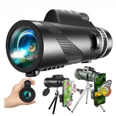Imagem de Monóculos telescópicos 80 x 100 de alta potência para adultos e crianças de alta potência, para observação de pássaros, caminhadas e passeios de shows, com clipe de telefone e suporte (preto)