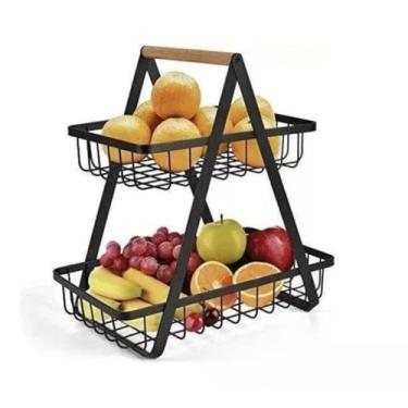 Imagem de Fruteira Aramada De Mesa Preta Resistente Para Frutas E Vegetais Organizador De Cozinha Prateleira(PRETA 23,8CM)