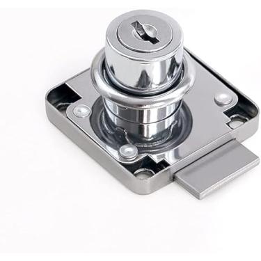 Imagem de Trava de câmera intercambiável 138-22, 2 chaves, protetor universal de guarda-roupa de gabinete, cromado de liga de zinco, cilindro de 19 mm × 20 mm, 1 corpo + chaves, unidade única