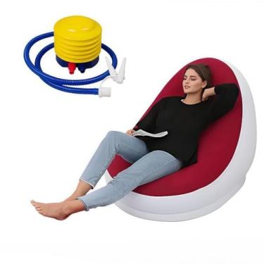 Imagem de Sofá InfláVel PortáTil 3 Em 1 Com Bomba De Ar Poltrona Cama DobráVel Para Camping Praia E Casa Cadeiras Para áRea Externa Puff Poltrona(Sem apoio para pés/Vermelho)