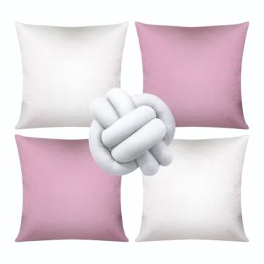 Imagem de Almofadas dara Sofá Kit 04 Almofadas Cheias Lisa Modernas Simples Coloridas Mais Nozinho(Branco/Rosa)