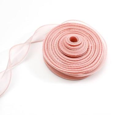 Imagem de Fita de organza de 4 cm x 20 m - conjunto de fitas transparentes para embrulho de presente, artesanato, decorações de casamento e projetos faça você mesmo, rosa