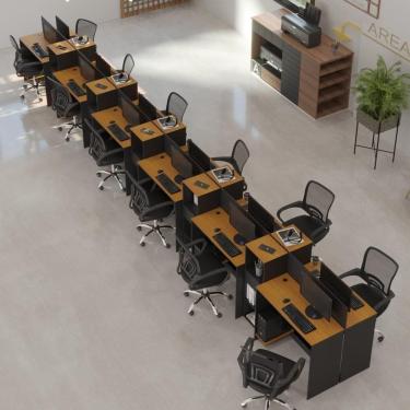 Imagem de Estação De Trabalho 12 Lugares Tech Office 12 Mesas 10 Armár - Preto E Cedro Preto E Cedro