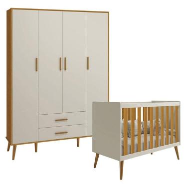 Imagem de Berço Americano e Guarda Roupa Infantil 4 Portas Isis Areia Acetinado Savana - Reller